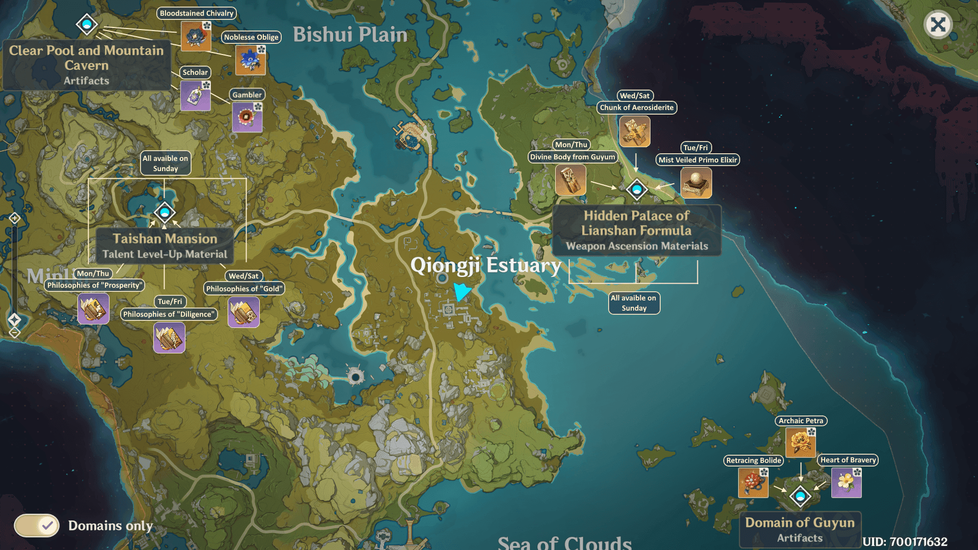 Screenshot of Momiji-Dyed Court artifact domain in Genshin Impact
