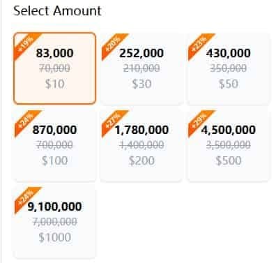 Price comparison chart for Poppo Live coins official vs third-party