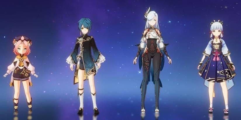 Genshin Impact characters Ayaka, Chongyun, Furina, and Diona in a Freeze team lineup