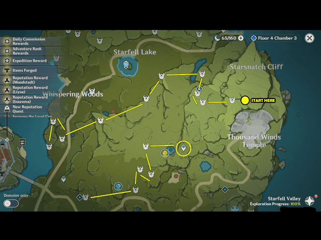 Farming map for Sucrose materials in Genshin Impact Mondstadt