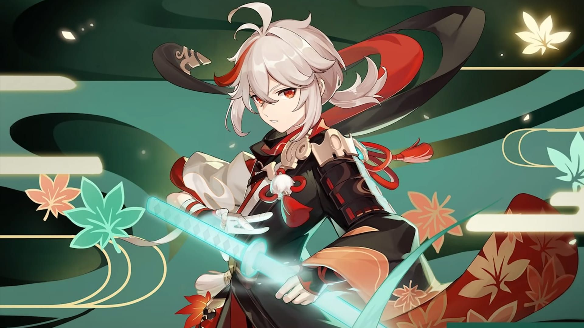 Kazuha using Kazuha Slash in Genshin Impact, pulling enemies and applying buffs