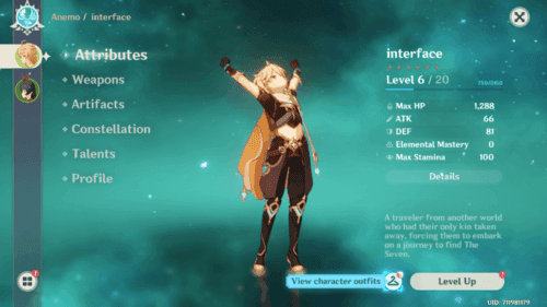 Xiao's character menu showing Energy Recharge stats in Genshin Impact