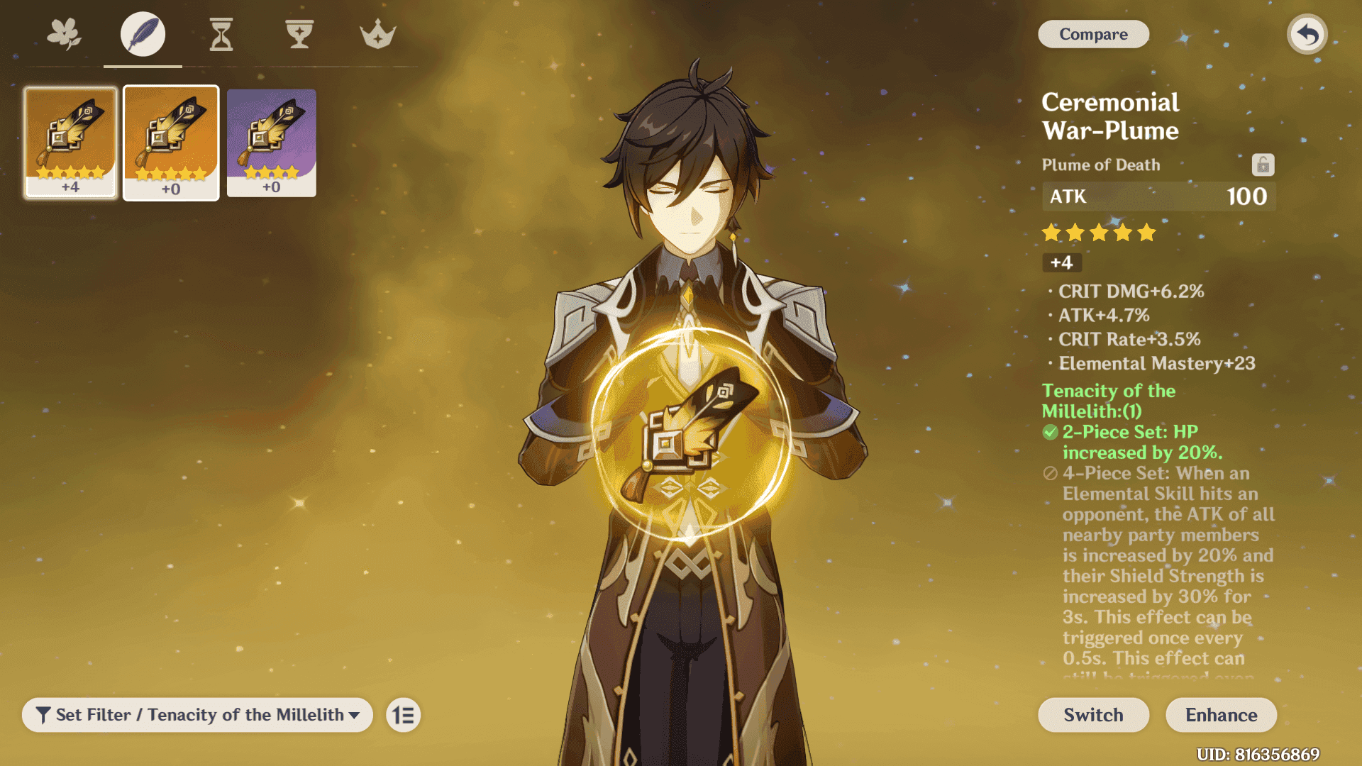 Comparison chart: Tenacity vs. Noblesse artifacts for Zhongli shields in Genshin Impact