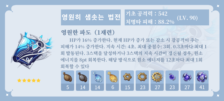 원신 느비예트 추천 무기 영원히 샘솟는 법전