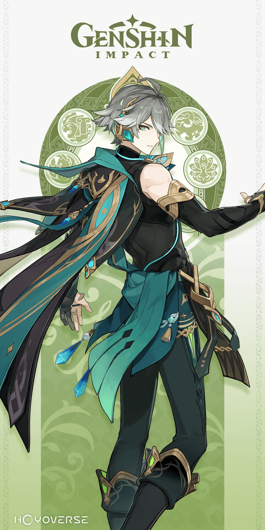 Official Genshin Impact artwork of Alhaitham, the Dendro Sword character.