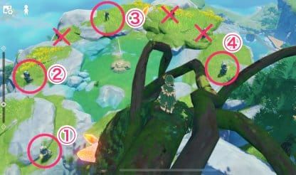 Screenshot of the pillar puzzle in Genshin Impact's The Chi of Yore quest