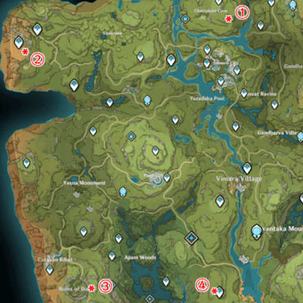 Screenshot of a Dendro puzzle in Sumeru Rainforest from Genshin Impact