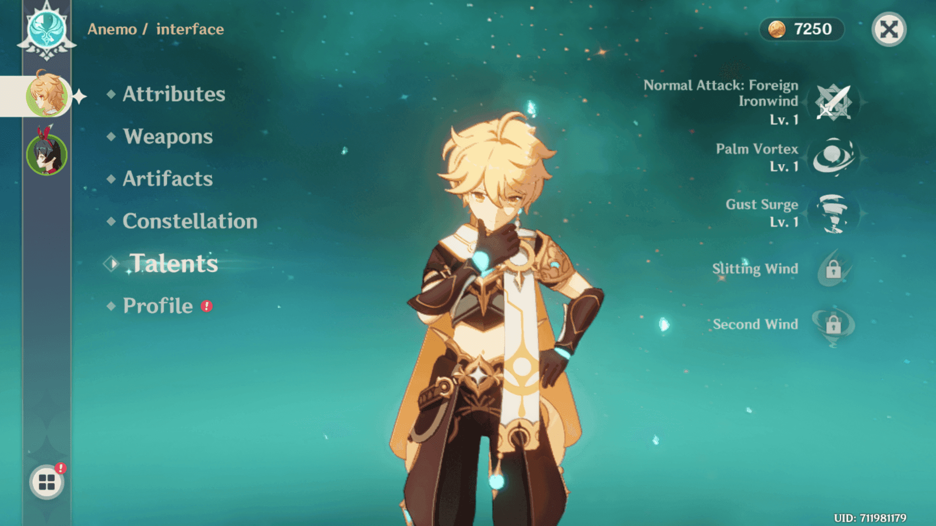 Genshin Impact talent leveling interface