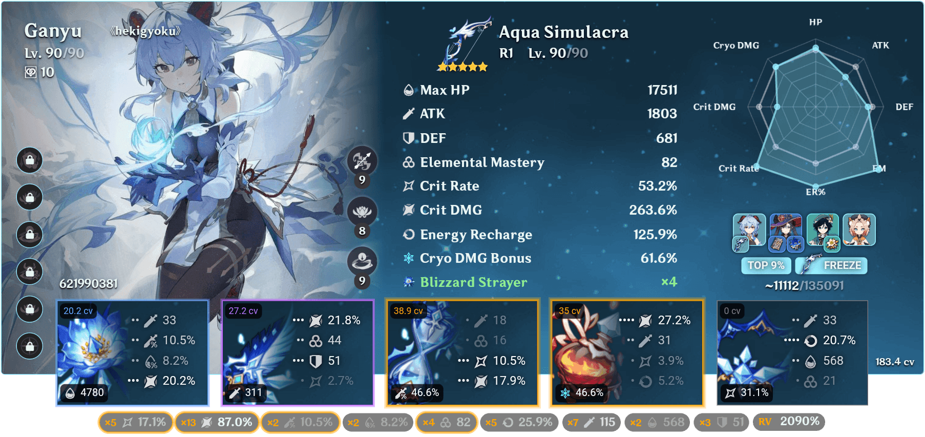 Genshin Impact screenshot of Ganyu's Freeze Burst on enemies