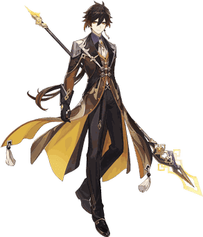 Official Genshin Impact character art of Zhongli, the Geo Archon.