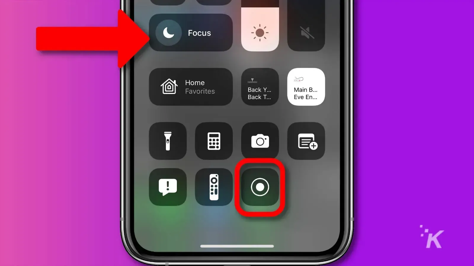 iOS Control Center interface showing screen recording button for PUBG Mobile 120 FPS fix