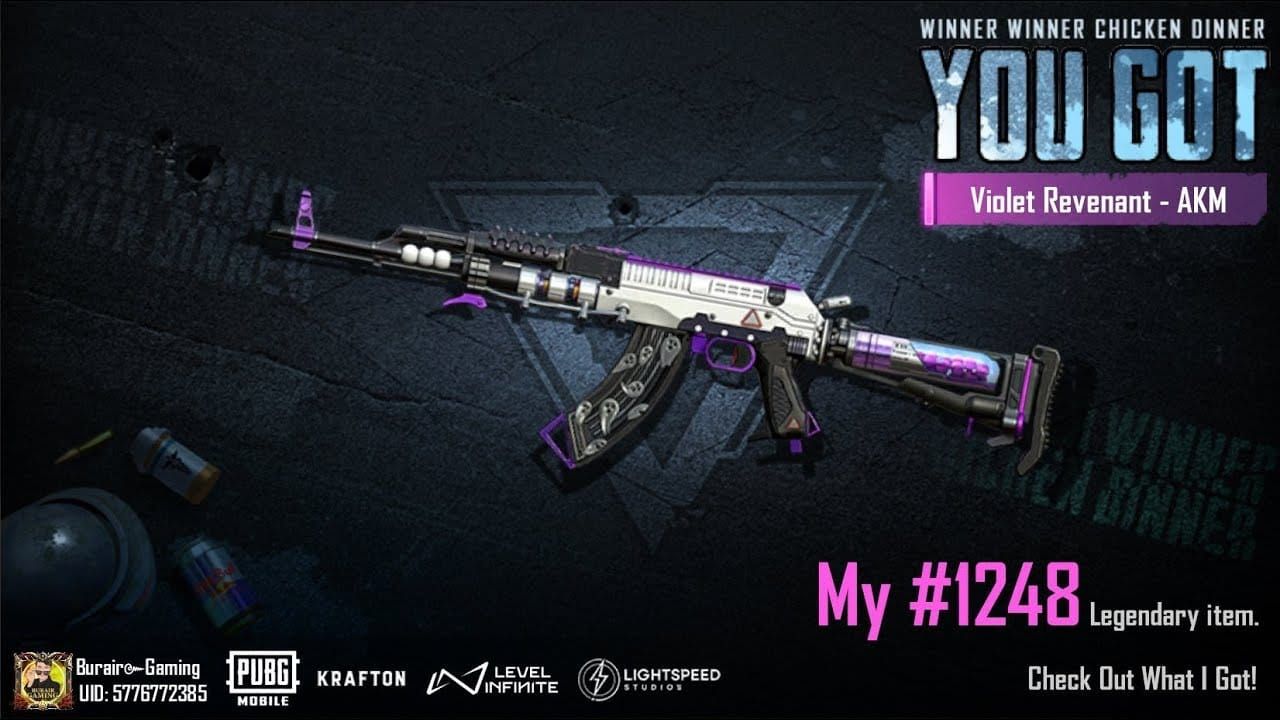 PUBG Mobile Violet Revenant AKM weapon skin with purple effects