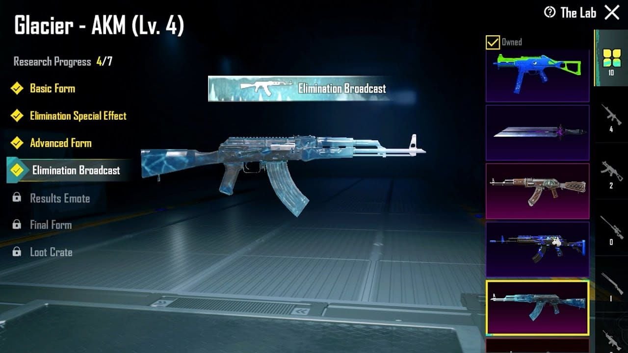 Comparison showing PUBG Mobile AKM upgrade stages and evolution effects