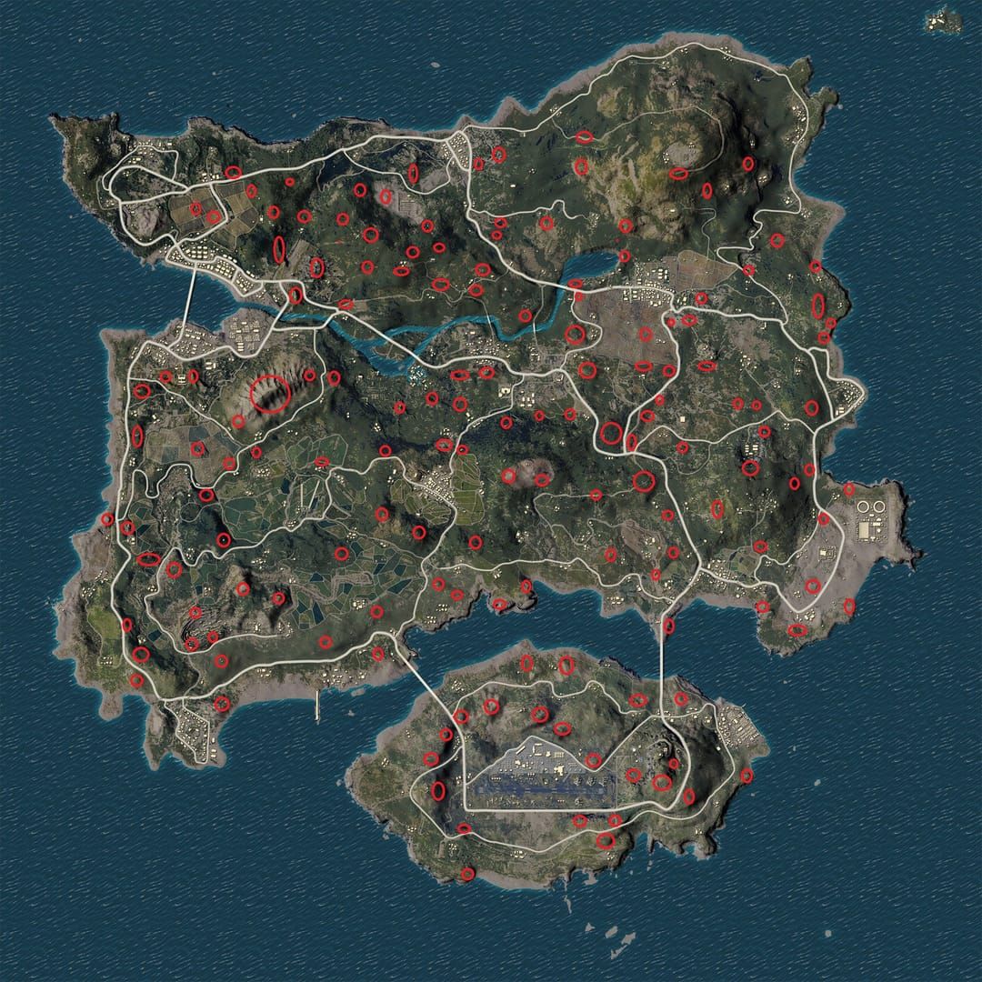 PUBG Mobile tactical map showing EMP-proof rotation routes and cover positions