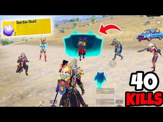 PUBG Mobile player using Guardian Shield ability in combat scenario