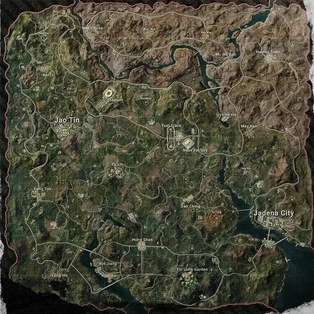 PUBG Mobile Rondo map highlighting Jadena City and strategic locations