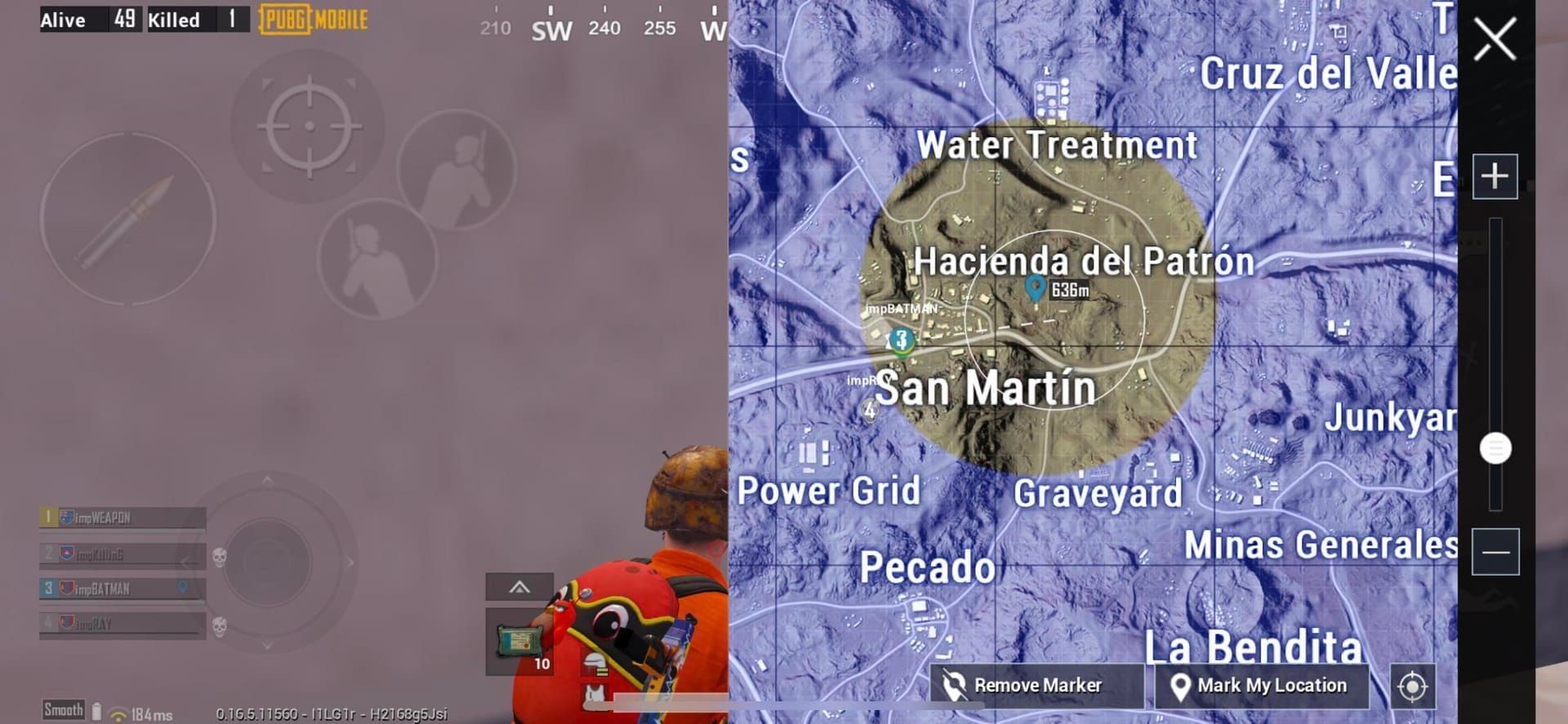 PUBG Mobile EMP zone warning notification displayed on game interface with map markers