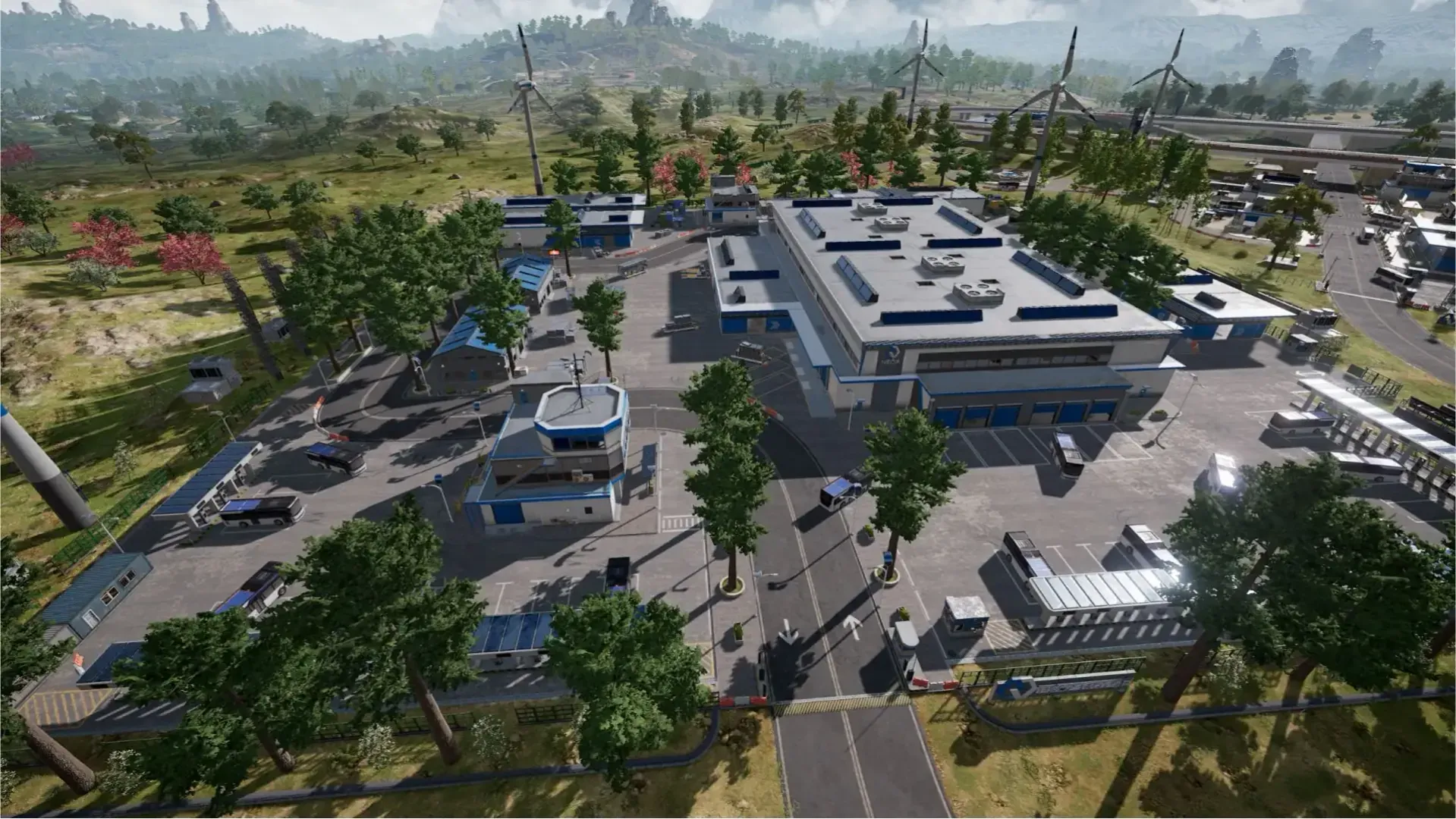 PUBG Mobile Rondo Neox Factory endgame location with vehicle access and elevated platforms