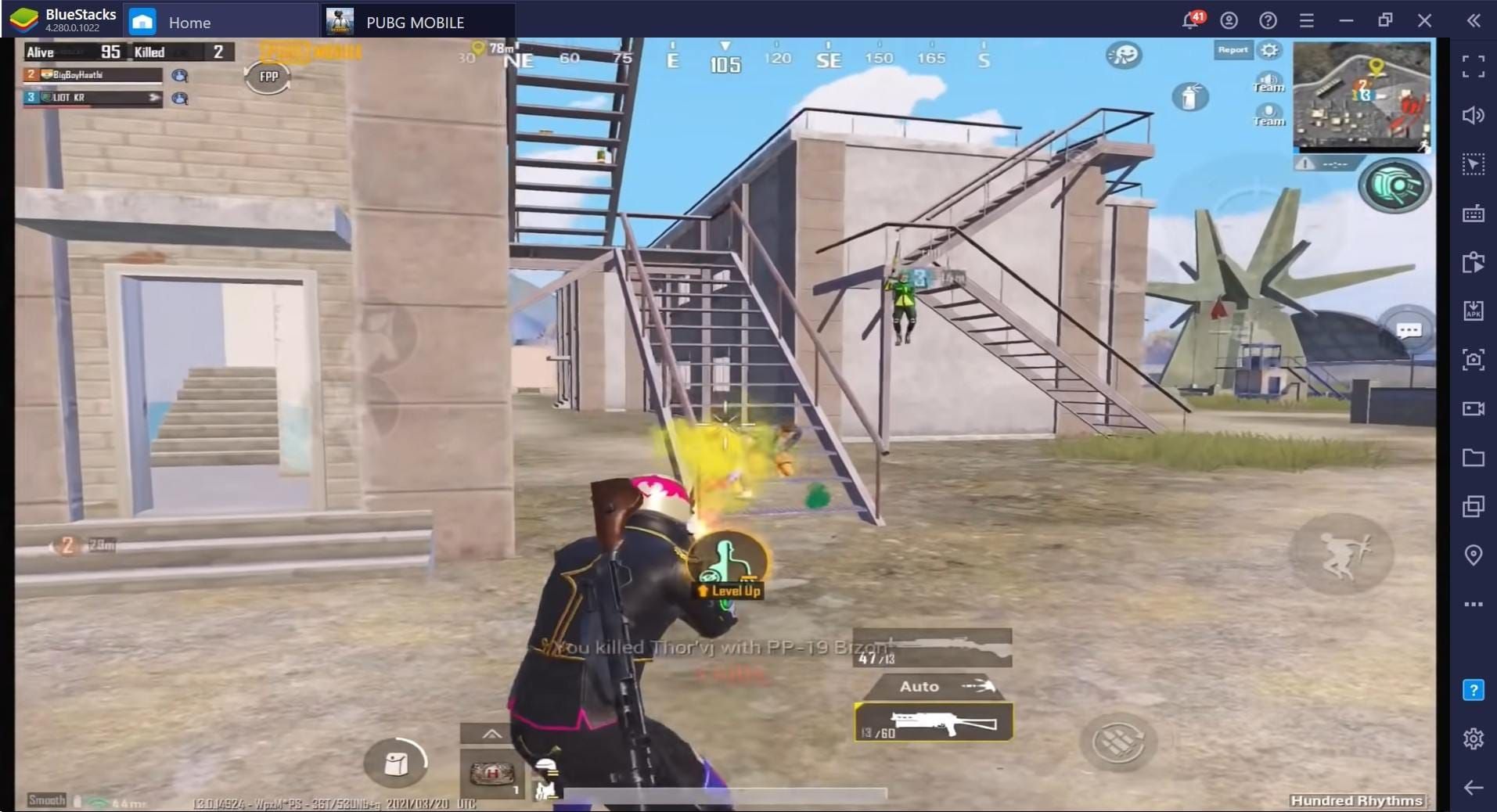 PUBG Mobile gameplay showing correct crosshair positioning at head level