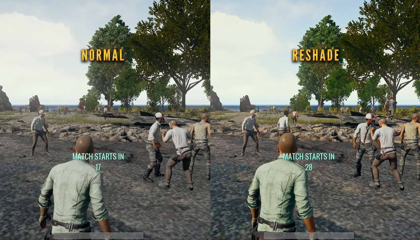 PUBG Mobile shadow settings comparison showing improved enemy visibility with shadows disabled