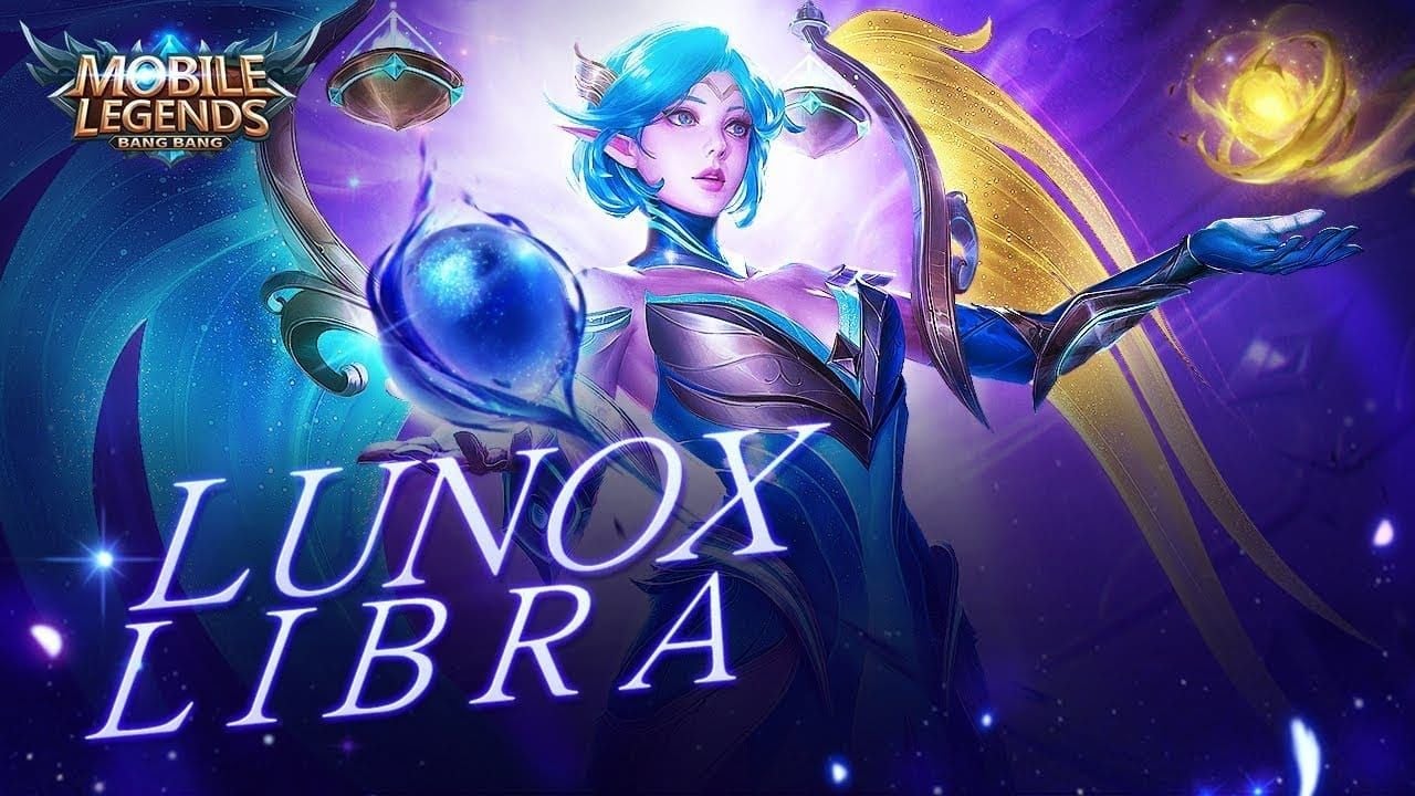 Mobile Legends Lunox Libra zodiac skin showcasing balanced light-dark celestial effects