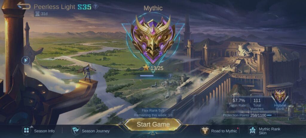 Mobile Legends Mythic rank interface display
