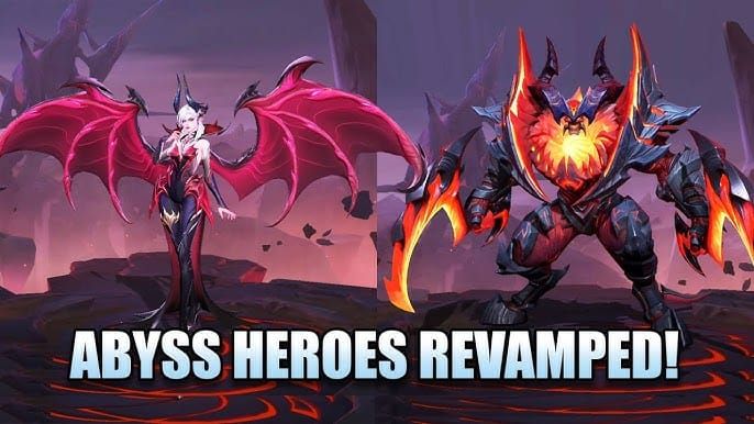 Mobile Legends Abyss heroes Alice, Dyrroth, and Thamuz character portraits