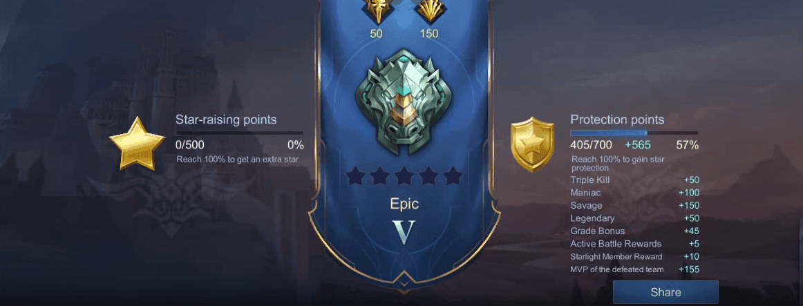 Mobile Legends star system mechanics showing star gains, losses, and protection point features