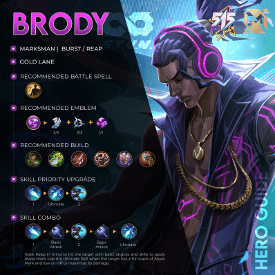 Comparison of Brody's stats using Marksman emblem versus Assassin emblem in Mobile Legends