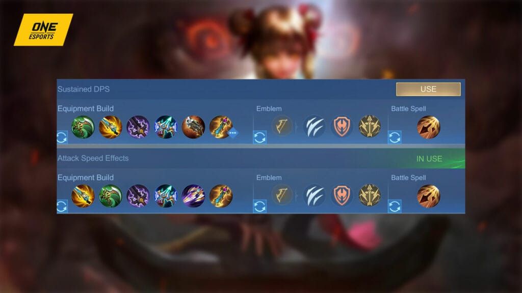 Mobile Legends item build interface showing Wanwan's optimal equipment setup for 2025