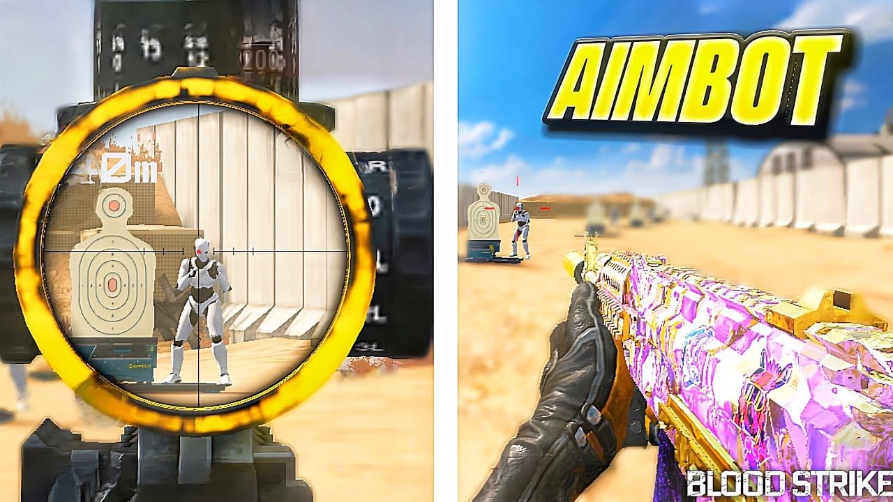 Blood Strike training mode showing recoil control practice with spray patterns on wall