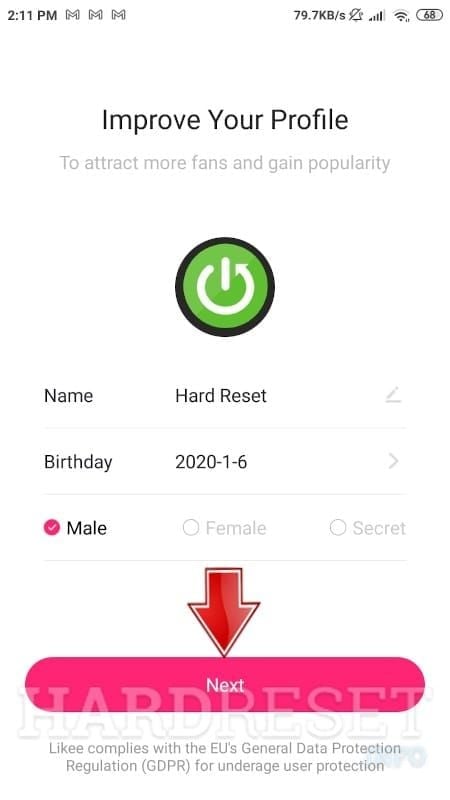 Step-by-step guide showing Likee account creation and profile setup process