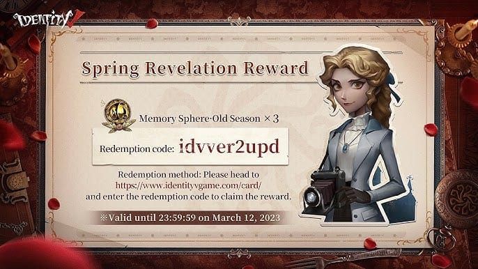Collection of Identity V rewards including diamonds, fragments, and cosmetic items obtained from redeem codes