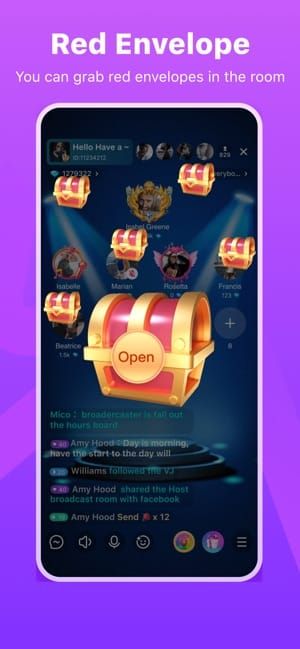 MICO Live app interface showing virtual gift options including flowers, chocolates and diamonds for live streaming