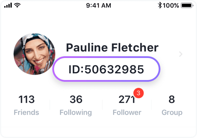 MICO Live app profile screen highlighting where to find the unique user ID below the nickname