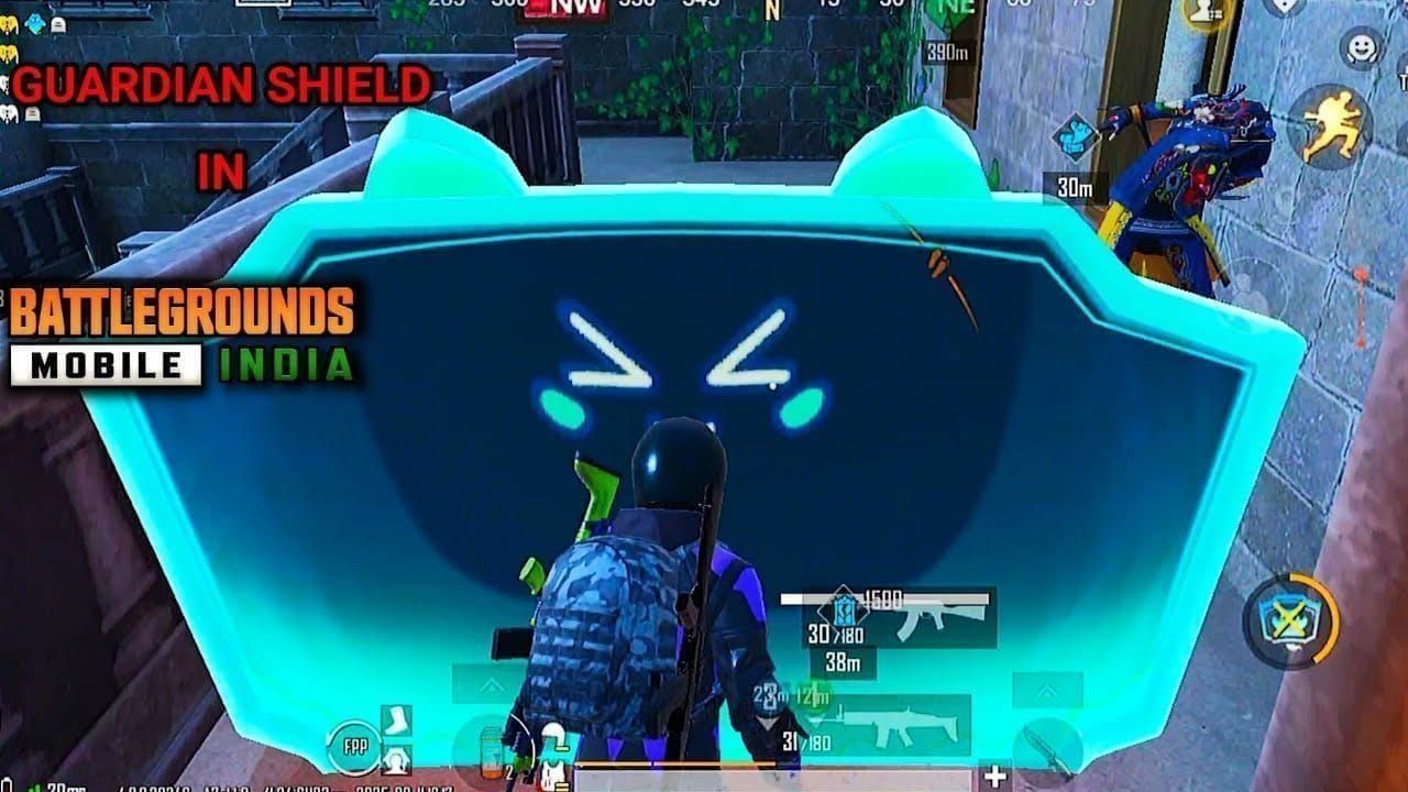 PUBG Mobile Guardian Shield blocking Magic Broom dive attack with defensive effects visible