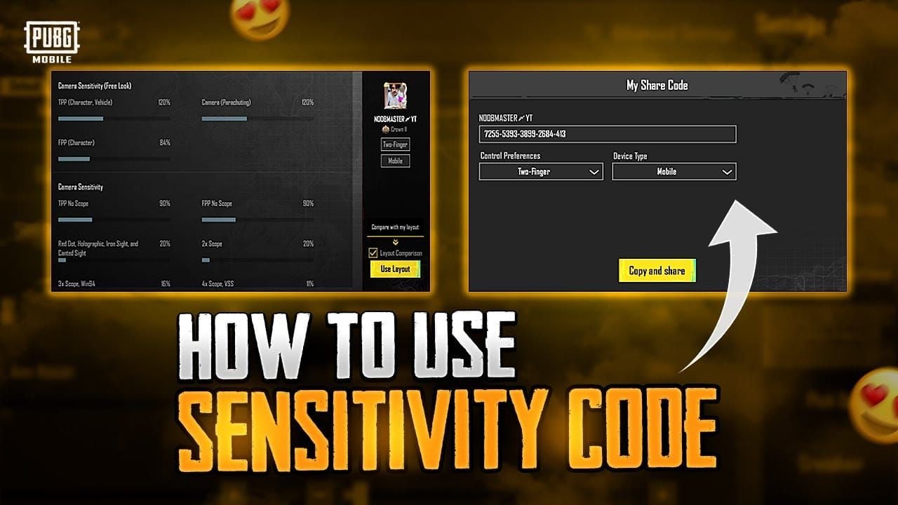 PUBG Mobile sensitivity code input screen showing cloud settings import