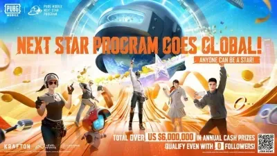 PUBG Mobile Next Star Creator Recruitment program interface displaying the $6 million annual reward distribution