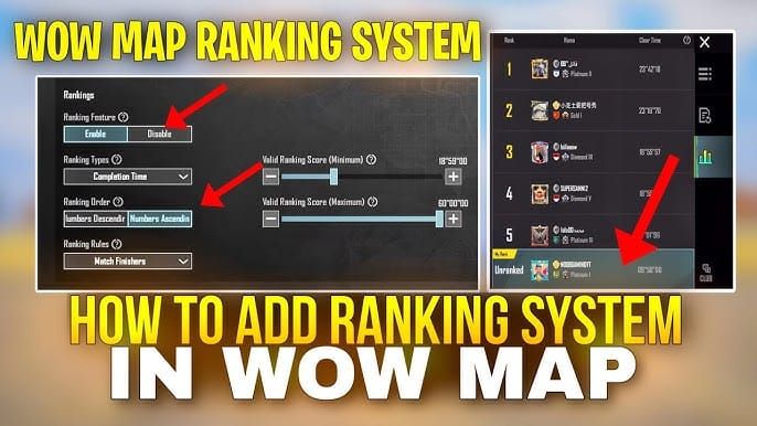 PUBG Mobile WOW ranking system interface displaying performance metrics and creator achievement tracking