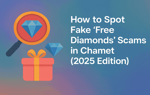 Screenshot of fraudulent Chamet diamond generator website with suspicious design elements