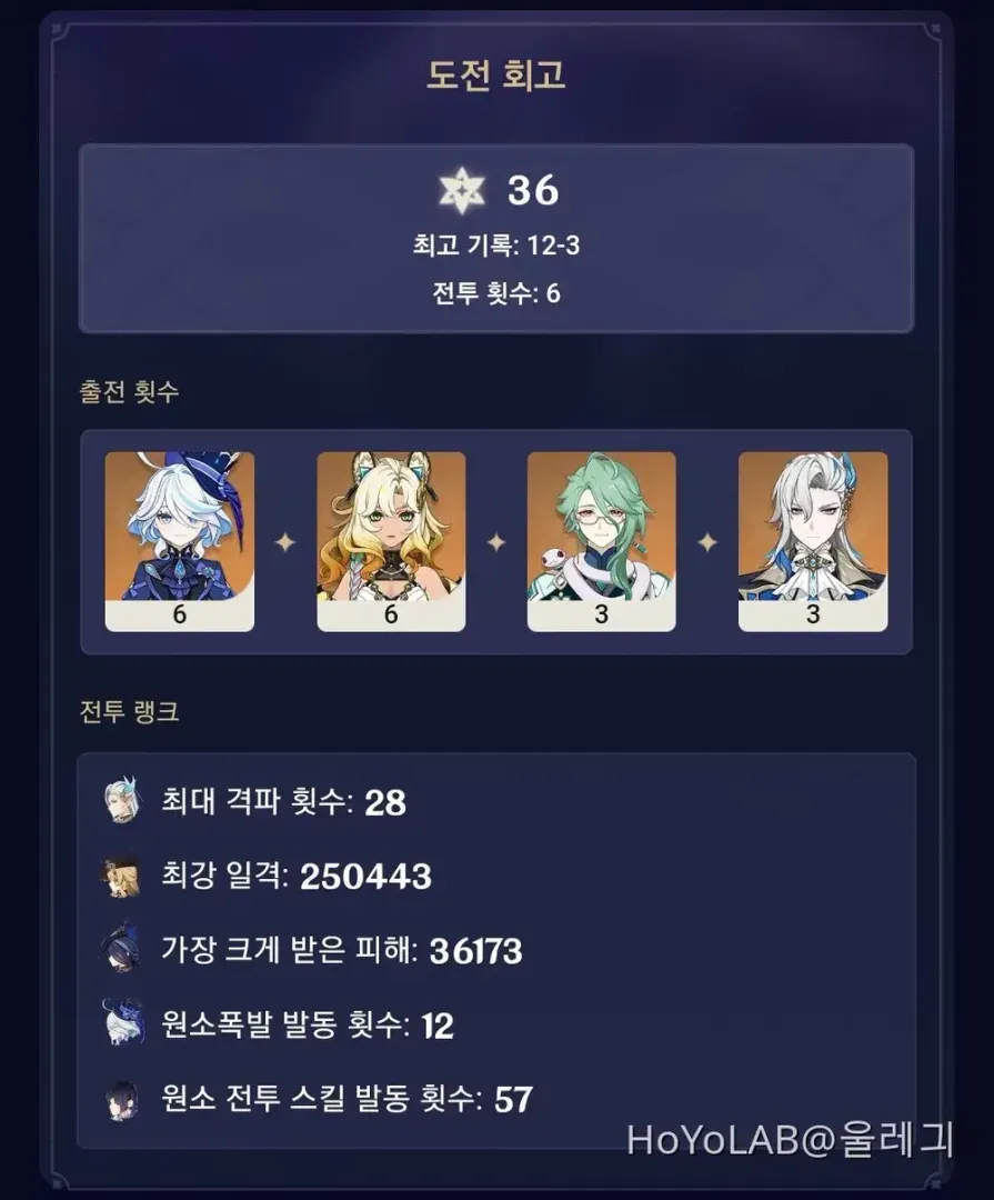 스타레일 나선 12층 클리어 성과 화면