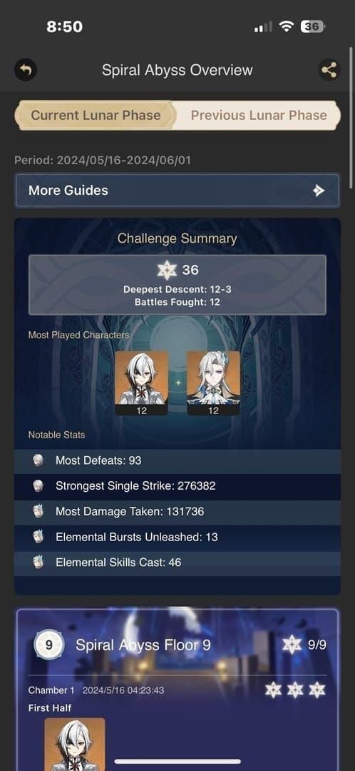 Genshin Impact Spiral Abyss chamber interface showing star requirements and remaining time display