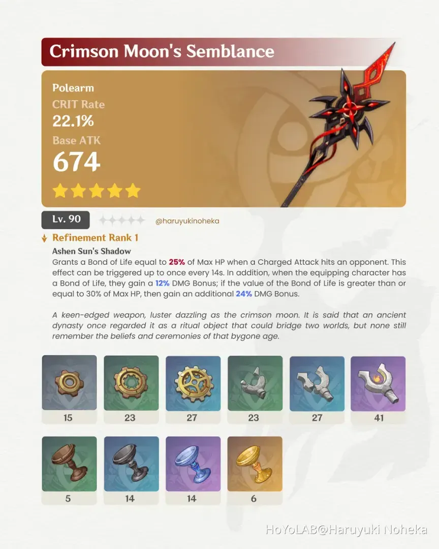 Genshin Impact Crimson Moon's Semblance polearm weapon for Arlecchino