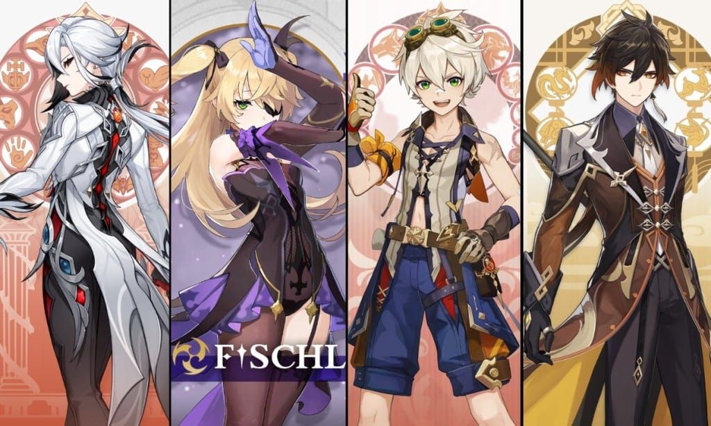 Genshin Impact team composition featuring Arlecchino, Zhongli, Bennett, and Yelan