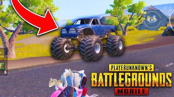 PUBG Mobile Monster Truck vehicle on Livik map terrain