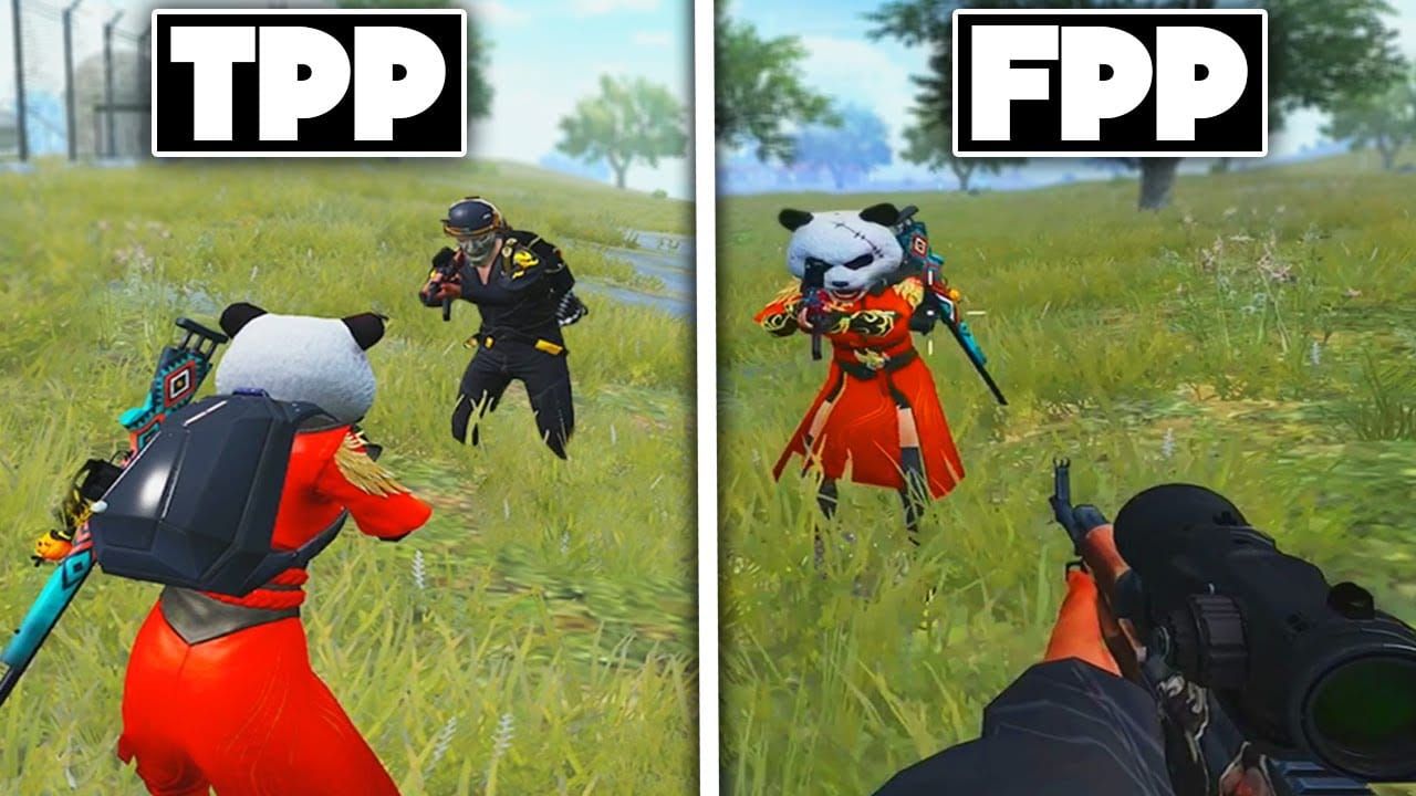 PUBG Mobile TPP vs FPP camera angle comparison showing wider view versus first-person perspective