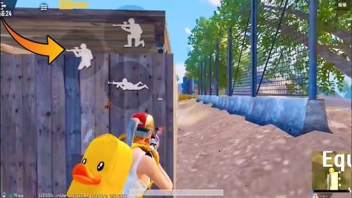 PUBG Mobile gameplay screenshot showing proper shoulder peek positioning behind cover