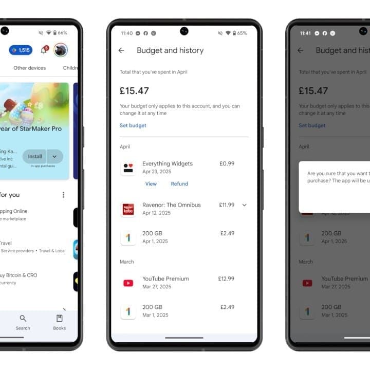 Google Play Store refund request page with problem reporting options