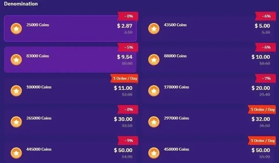 Poppo Live official coin purchase page displaying US pricing tiers