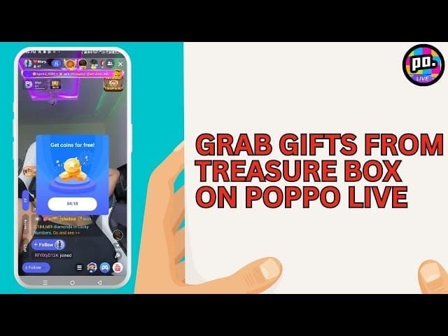 Poppo Live treasure box and daily tasks interface for earning free coins